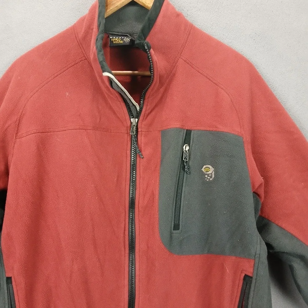 Mountain Hardwear Fleece Jacket Mens Medium‎ Red Gray Full Zip Logo Soft Cozy